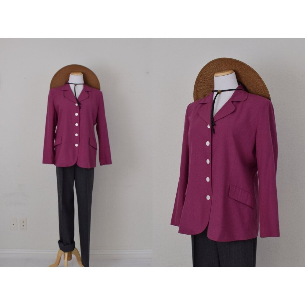 Vintage 90s‎ Lightweight Magenta Silk Blazer by LA Cera size M
